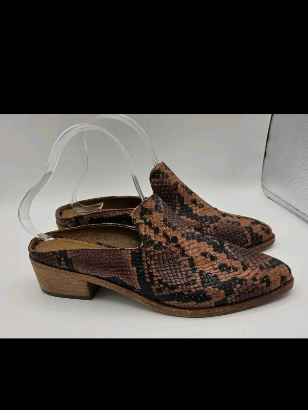 Frye Women’s Ray Snakeskin Print Brown Mule Size US 8 M Slip On Brown Black